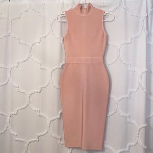 Bodycon Light Pink sleeveless turtleneck dress